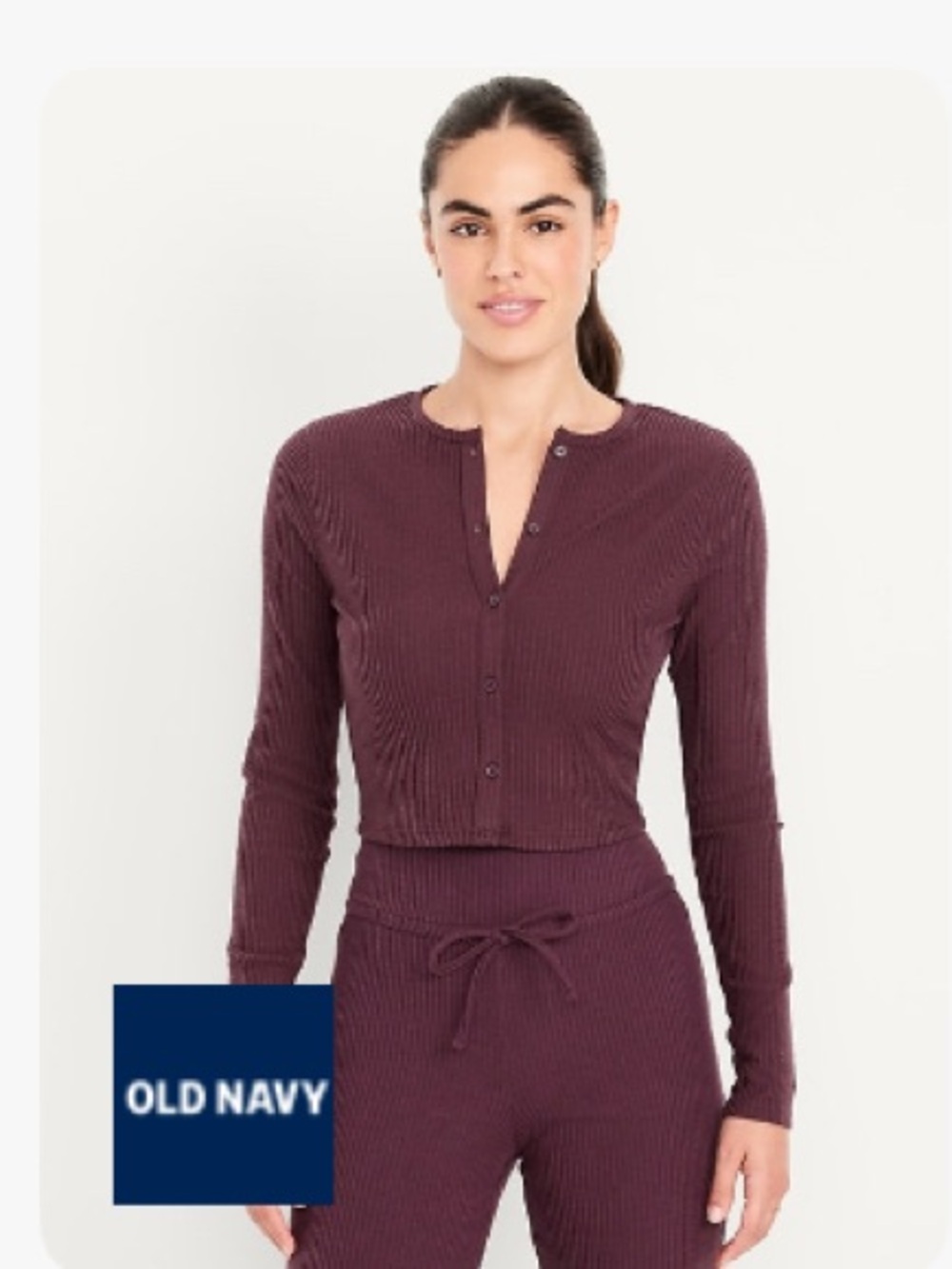 Old Navy Ribbed Henley Crop Top in Plum